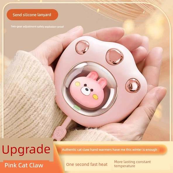 USB Şarjlı Kedi Patisi El Isıtıcı - Düşen Sakura Pembe - İki Hızlı Sıcaklık Ayarı