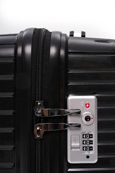 Elatae Exclusive Pro Polipropilen Kırılmaz 3'lü Valiz Seti Büyük - Kabin Boy ve Makyaj Çantası Siyah 5239 - Resim 8