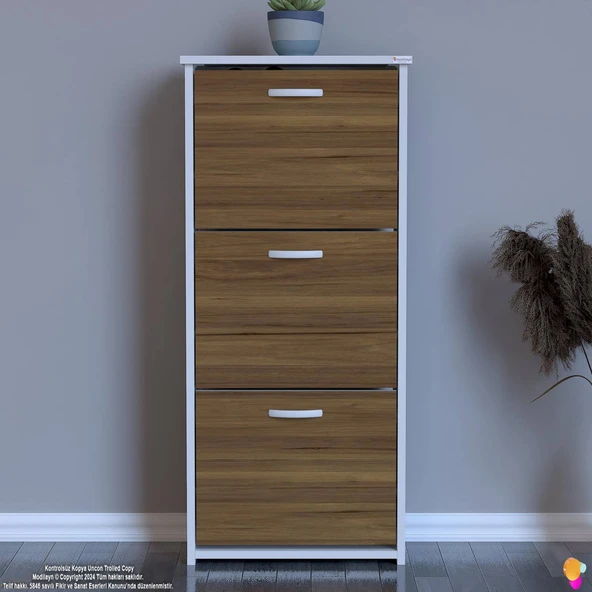 Modilayn WEST Antre 52x116x 26 cm’ lik 3 Düşer Kapak 6 Göz Bölmeli Ayakkabılık - Resim 4