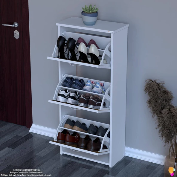 Modilayn WEST Antre 52x116x 26 cm’ lik 3 Düşer Kapak 6 Göz Bölmeli Ayakkabılık - Resim 3