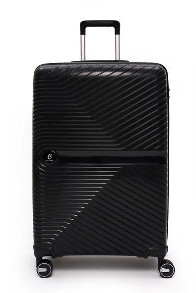 Elatae Exclusive Pro Polipropilen Kırılmaz 3'lü Valiz Seti Büyük - Kabin Boy ve Makyaj Çantası Siyah 5239 - Resim 2