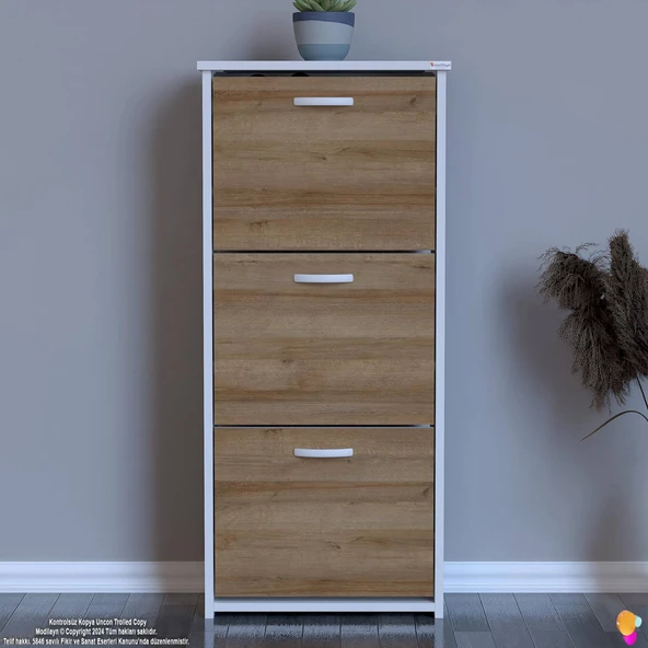 Modilayn WEST Antre 52x116x 26 cm’ lik 3 Düşer Kapak 6 Göz Bölmeli Ayakkabılık - Resim 4