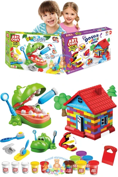 Fırsat Oyuncak Oyuncak Hamur Ev Set Dino Dişçi Hamur Set 880 Gr Set