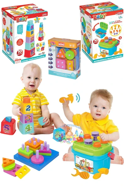 Fırsat Oyuncak Oyuncak Eğitici Geometri Şekiller Tamir Set Bul-tak Kova Kare Kule Bultak Set ürün görseli