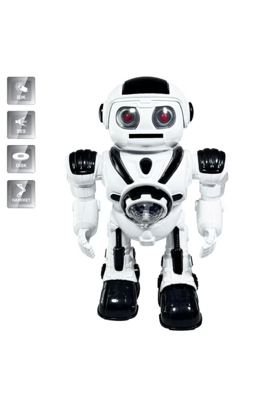 Oruç Oyuncak Pilli Işıklı ve Müzikli Hareketli Disk Atan Uzay Savaşçısı Pilli Robot 27 cm - 2