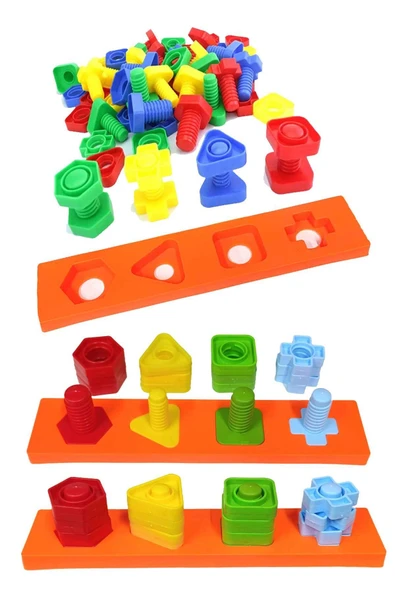 Oruç Oyuncak Oyuncak Bultak Eğitici Geometri Şekiller Civata  Dizayn Kule Neşeli Hayvanlar Zeka Geliştirici Set - Resim 4