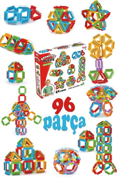 Fırsat Oyuncak Oyuncak Geometrik Puzzle 64 Parça Eğitici Zeka Geliştirici Yapı