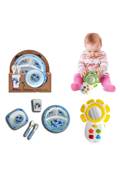Fırsat Oyuncak Oyuncak Kırılmaz Telefon Aynalı Sesli Işıklı Melamin Mama Seti