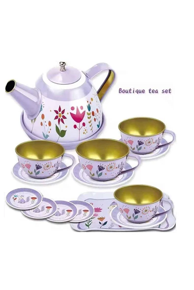 Fırsat Oyuncak Metal 12 Parça Çay Seti Fincan Takımı Kutulu Metal Evcilik Oyunu Pembe - 2