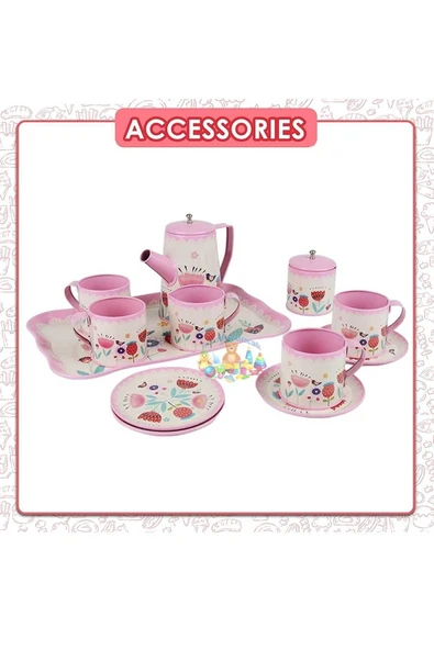 Fırsat Oyuncak Metal 12 Parça Çay Seti Fincan Takımı Kutulu Metal Evcilik Oyunu Pembe - 3