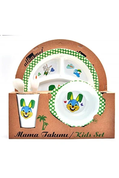 Veletto Tavşan Melamin Bebek Mama Yemek Tabağı Kabı Bardak Kaşık 5li Set