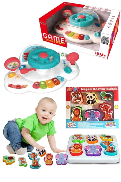 Oruç Oyuncak Eğitici Işıklı, Müzikli Bebek Direksiyonu+Neşeli Dostlar Bultak ürün görseli