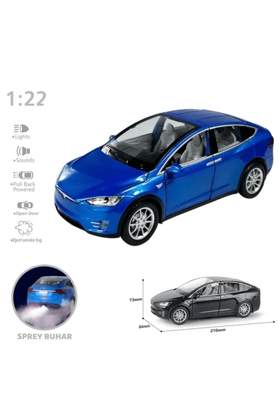 Oruç Oyuncak Tesla Model X Metal Araba 23 Cm Sesli Işıklı Kapılar Bagaj Kaput Açılır Oyuncak Demir Araç Tesla - 4