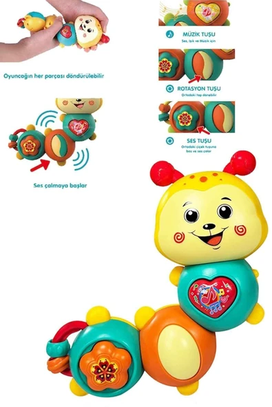 Oruç Oyuncak Oyuncak Işıklı ve Müzikli Tırtıl Bebek Piyanosu Sevimli Hayvanlar Bultak Set - Resim 2