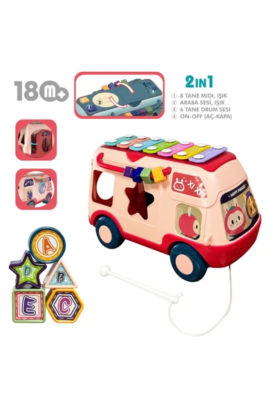 Oruç Oyuncak Eğitici Bul Tak ,işıklı Ve Müzikli Otobüs Pembe Oyuncağı Neşeli Dostlar Bultak Set - Resim 3