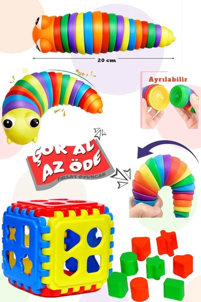 Oruç Oyuncak Eğitici Esnek Sök Tak Tırtıl 20 cm  Bultak  2'Li Set ürün görseli