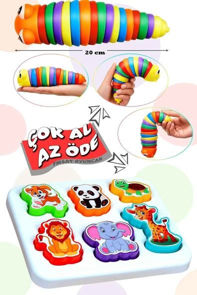 Oruç Oyuncak Eğitici Esnek Sök Tak Tırtıl 20 cm Neşeli Hayvanlar Bultak  2'Li Set ürün görseli