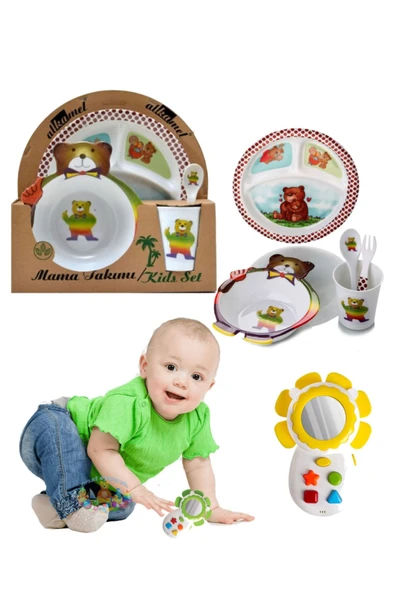 Fırsat Oyuncak Bebek Ayı Mama Seti Kırılmaz Telefon Aynalı Sesli Işıklı 2'in1