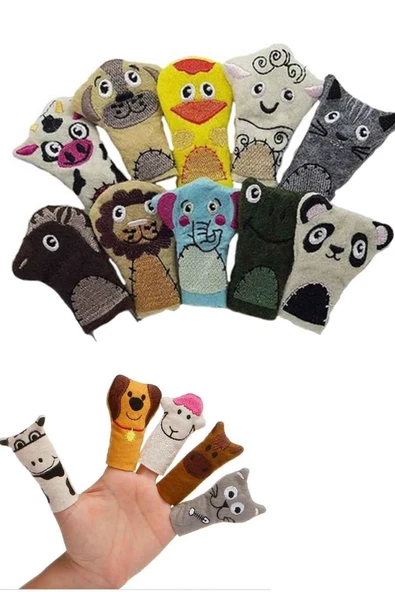 Oruç Oyuncak Eğitici Eğlenceli Neşeli Hayvanlar Bultak 10LU Hayvanlar  Parmak Kukulası - Resim 2