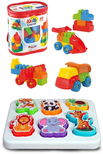 Oruç Oyuncak Neşeli Hayvanlar  Bultak Akıllı Çocuk Büyük Blok Seti 60 Parça ürün görseli