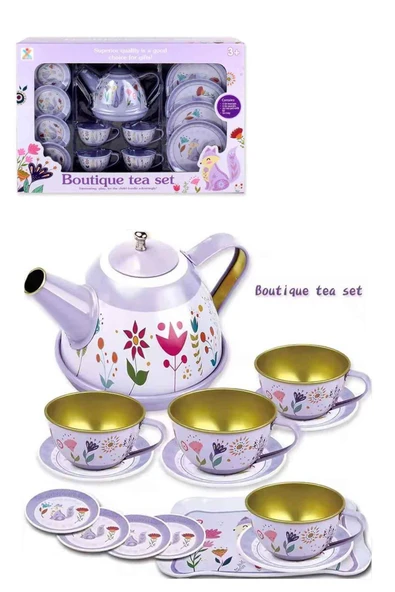 Fırsat Oyuncak Metal 12 Parça Çay Seti Fincan Takımı Kutulu Metal Evcilik Oyunu Pembe - 4