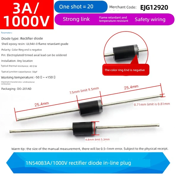 Diyot - 1N5408 - 3A/1000V - Düz