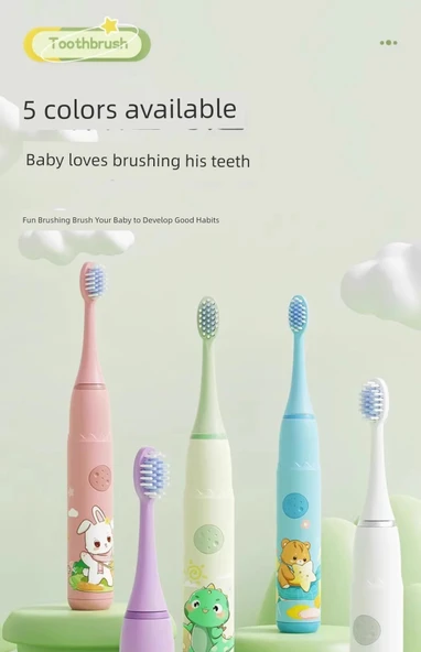 Çocuk Elektrikli Diş Fırçası - İvory + 6 Orijinal Fırça Başlığı - Resim 6