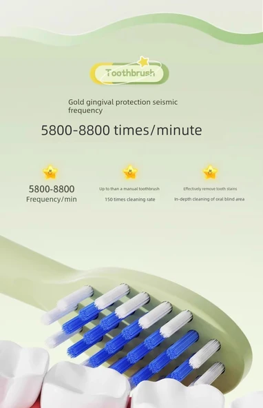 Çocuk Elektrikli Diş Fırçası - İvory + 6 Orijinal Fırça Başlığı - Resim 11