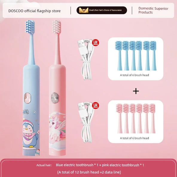 Elektrikli Diş Fırçası - Mavi + Pembe - İki Paket - 12 Fırça Başlığı