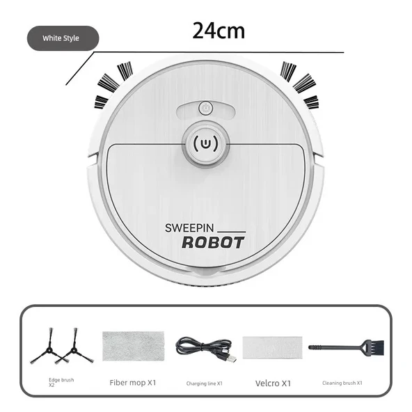 Üçü Bir Arada USB Şarjlı Akıllı Süpürme Temizlik Makinesi - Mop Makinesi - Beyaz - 3