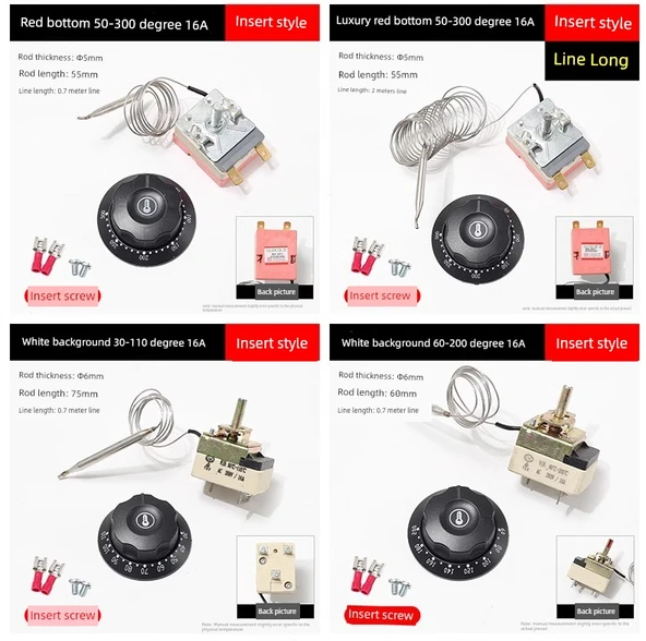 Ayarlanabilir Sıcaklık Kontrol Cihazı Termostat - 16A Kırmızı Alt 50-300 Derece (Priz Arayüzü) 2 Pin - 10