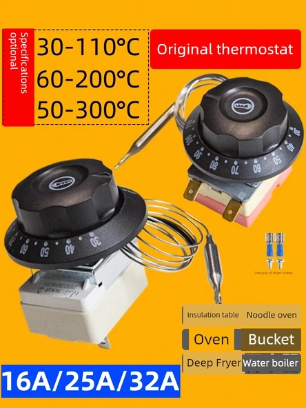 Ayarlanabilir Sıcaklık Kontrol Cihazı Termostat - 25A Beyaz Alt 50-300 Derece (Vida Arayüzü) 2 Feet - 2