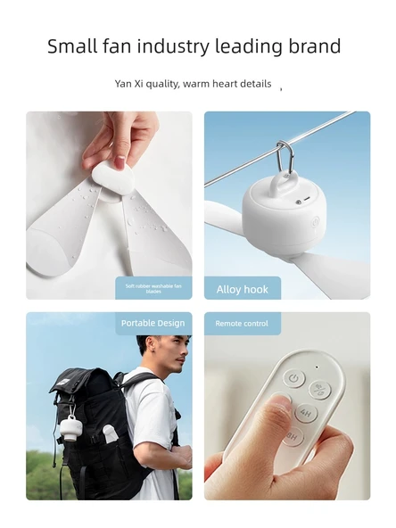 Uzaktan Kumandalı Mini Tavan Fanı - Minimalist Beyaz - Kablosuz Şarj 8000mAh - 4