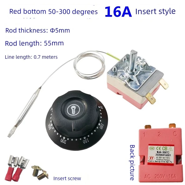Ayarlanabilir Sıcaklık Kontrol Cihazı Termostat - 16A Kırmızı Alt 50-300 Derece (Priz Arayüzü) 2 Pin