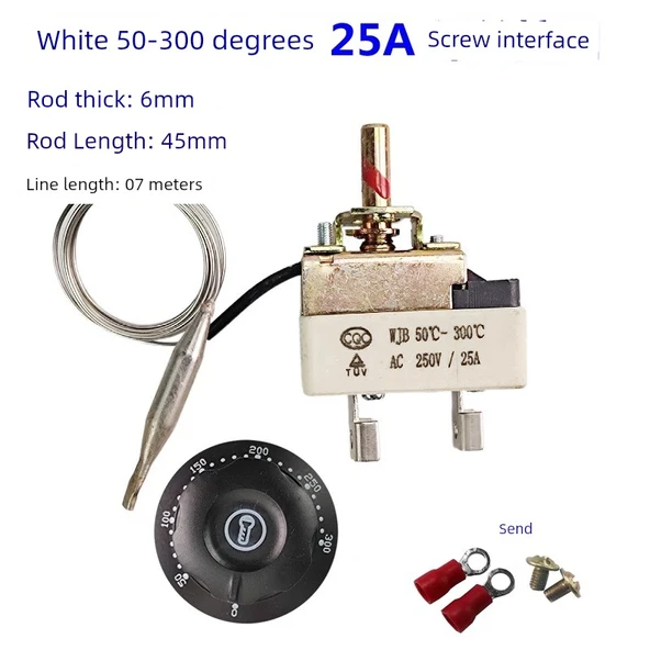 Ayarlanabilir Sıcaklık Kontrol Cihazı Termostat - 25A Beyaz Alt 50-300 Derece (Vida Arayüzü) 2 Feet