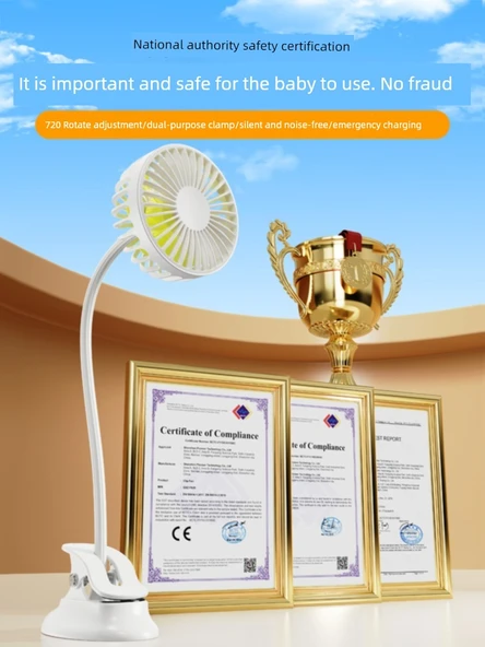 Taşınabilir USB Klip Fan - Beyaz Klip - Çift Türbin - 2400mAh - 4
