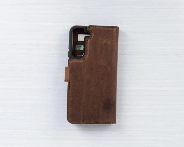 Samsung Galaxy S21 FE Uyumlu Deri Cüzdanlı Kılıf G2 Kahverengi - 5