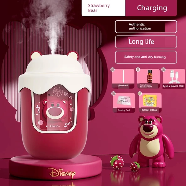 Disney Çilek Ayı Şarjlı Mini Nemlendirici - Hediye Çantası ve Aromaterapi Yağı (Model 1)