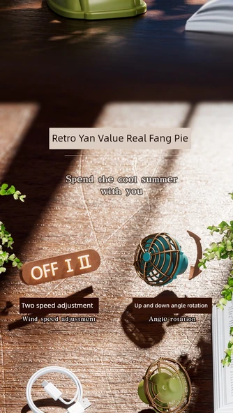 Retro Yeşil Masa Fanı - Standart Versiyon - 1-2 Saat Pil Ömrü - 8