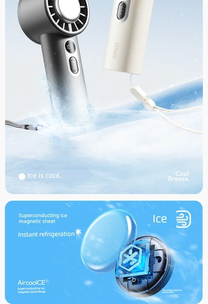 Taşınabilir El Tipi Soğutma Fanı - Ay Işığı Beyaz - 5000mAh - 11