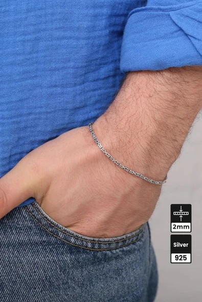 2mm Kare Kral 925 Ayar Gümüş Bileklik