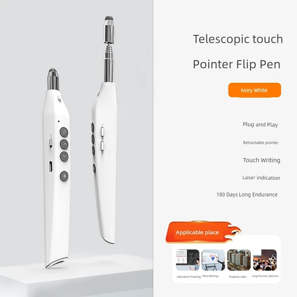 Telescopik Kırmızı Lazer Pointer - Beyaz - Depolama Çantası ve Şarj Kablosu