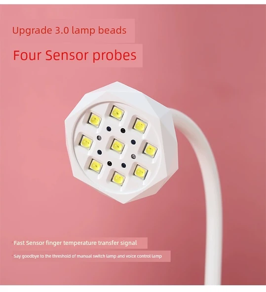 Ses Kontrollü Güç Depolama Hızlı Kuruyan UV Oje Lambası - Pembe Lotus Lambası - 8