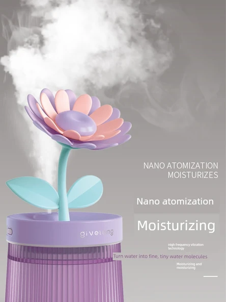 USB Nemlendirici - Pembe [Gardenya] + 12 Pamuklu Çubuk - Büyük Kapasite - Sessiz Nano Sprey - Sıcak Atmosfer Lambası - 4