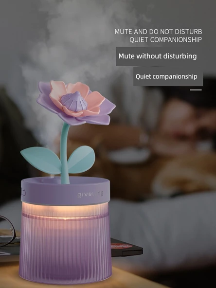 USB Nemlendirici - Mor [Ayçiçeği] - Büyük Kapasite - Sessiz Nano Sprey - Sıcak Atmosfer Lambası - 3