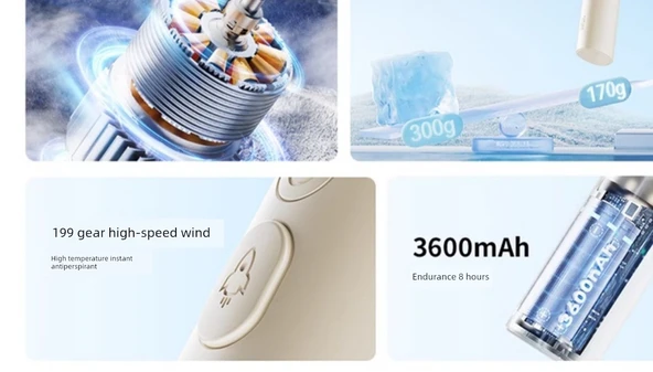Yüksek Hızlı Şarjlı Taşınabilir Fan - Kayısı Beyazı - 3600mAh - Temel - 10