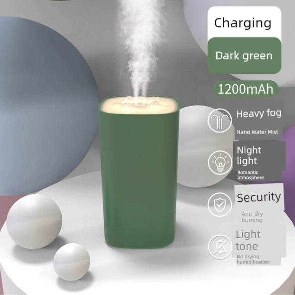 Küçük USB Hava Nemlendirici - Yeşil - Doldurma ve Yerleştirme İki Amaçlı - Büyük Sprey - Atmosfer Lambası