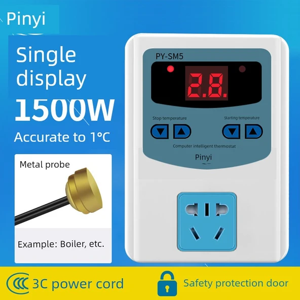 220V Akıllı Dijital Ekran Termostat - Tek Mıknatıslı Başlık 1500W
