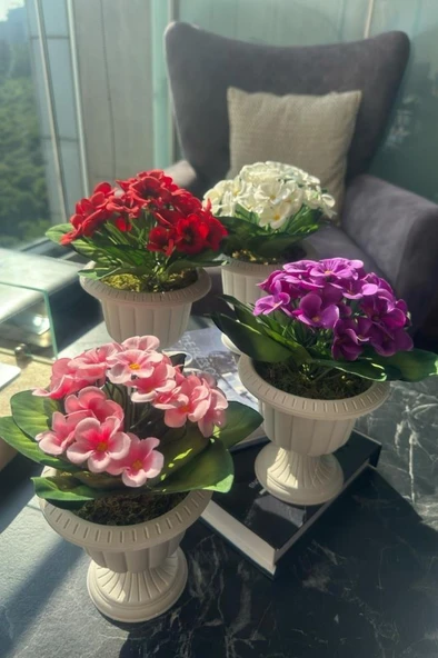 Nettenevime 4lü Set Yapay Çiçek Krem Antik Saksıda Karışık Renk Kadife Menekşe Gerçekçi Doku 22cm - Resim 6