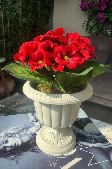 Nettenevime 4lü Set Yapay Çiçek Krem Antik Saksıda Karışık Renk Kadife Menekşe Gerçekçi Doku 22cm - Resim 3